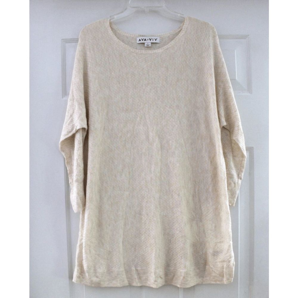 Ava & Viv Plus Size X Lightweight Knit Light Pullover Sweater Wheat Ivory